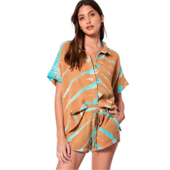 Young Fabulous & Broke Luna Gauze Tie Dye Button Down Short Sleeve Top Size S - Picture 1 of 12